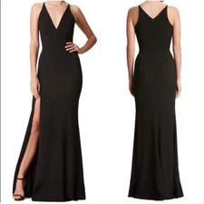 NWOT Dress the Population Black Iris Dress slit gown sz XXL