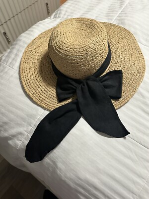 The Scala Collection Wide Brim Straw Sun Hat Black Band/Bow  display picture 3