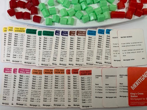 Vtg Monopoly Game Pieces Parts Wood Metal Token Deeds Cash House British England - Picture 3 of 19