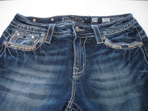 MISS ME Women's Denim Crystals Rhinestone Mid Rise Standard Crop Blue Jeans 29 - Picture 5 of 9
