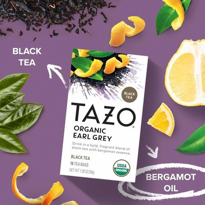 TAZO Organic Earl Grey Tea Bags, Black tea with Caffeine, 16 Total Tea Bags