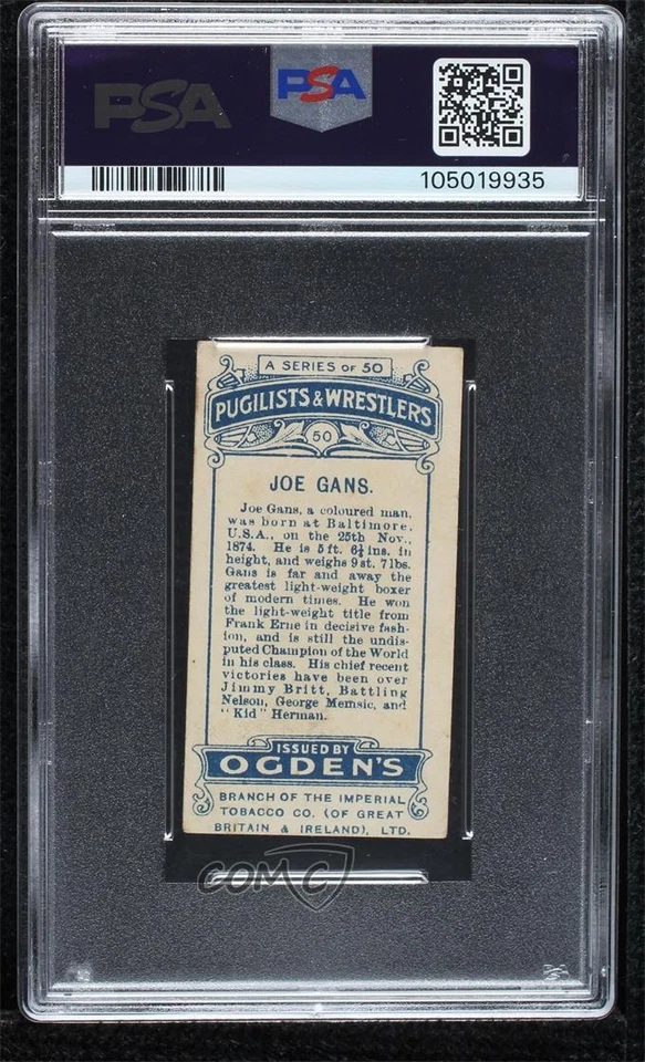 1908 Ogden's Pugilists & Wrestlers Tobacco Joe Gans #50 PSA 3.5 - Image 2 of 2