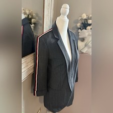 Express Small Office Business Casual Gray Blazer with Striped Accents