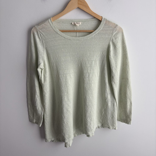 Eileen Fisher Organic Linen Sweater Large Pastel Green Tunic Knit Top Slim NWOT