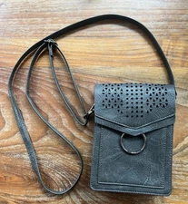 INICAT Crossbody Bag Gray Vegan Leather Purse Cell Phone Holder RFID Pocket