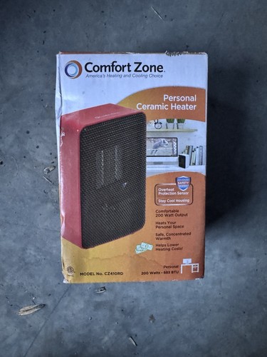 Comfort Zone Personal Ceramic Heater CZ410RD New In Box - 200Watt - 683 BTU