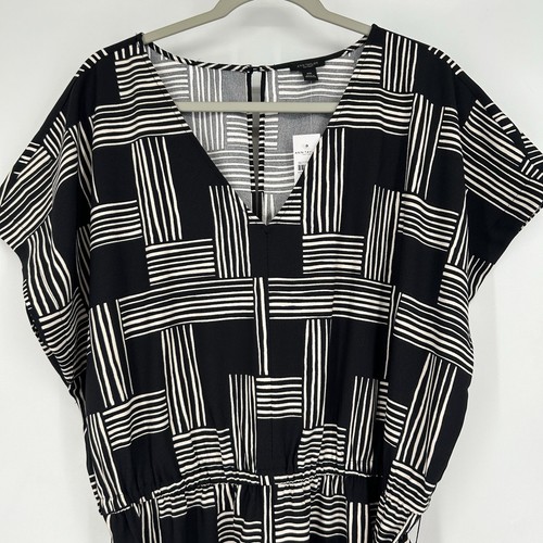 NEW Ann Taylor Black White Print Jumpsuit Wide Leg Belted Contemporary Size XXL - Picture 2 of 11