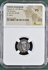 Pontiac Kingdom Polemo II AD 38-64 AR Drachm yr 20 (AD57/8) rv Nero NGC VG