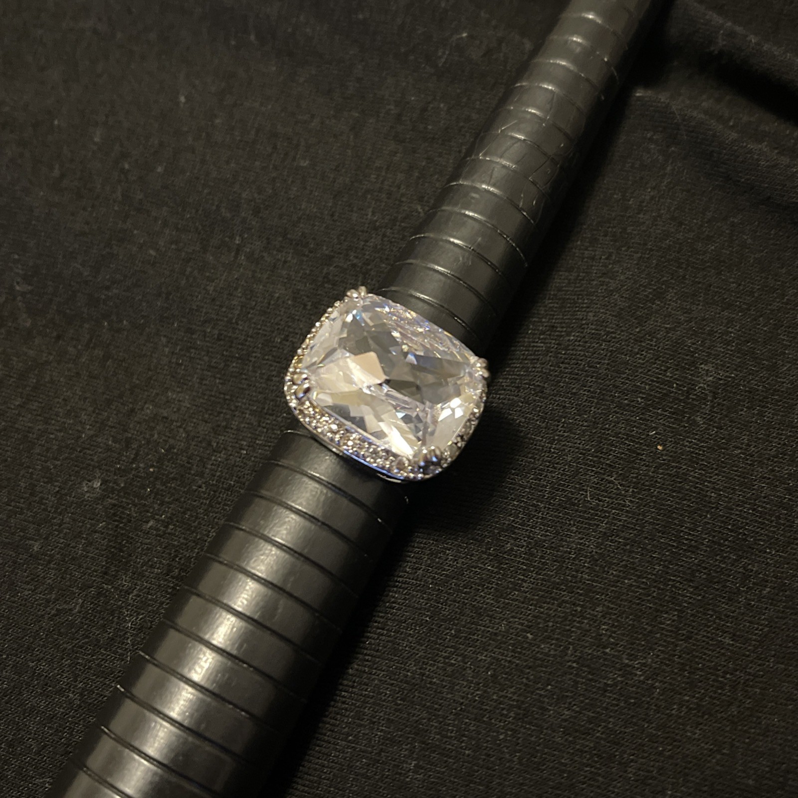 Silver Tone Ring large  CZ  clear Statement Ring … - image 8