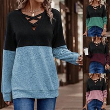 Plus Size Ladies Sweatshirt Pullover Top Casual Loose Baggy V Neck Blouse Shirts
