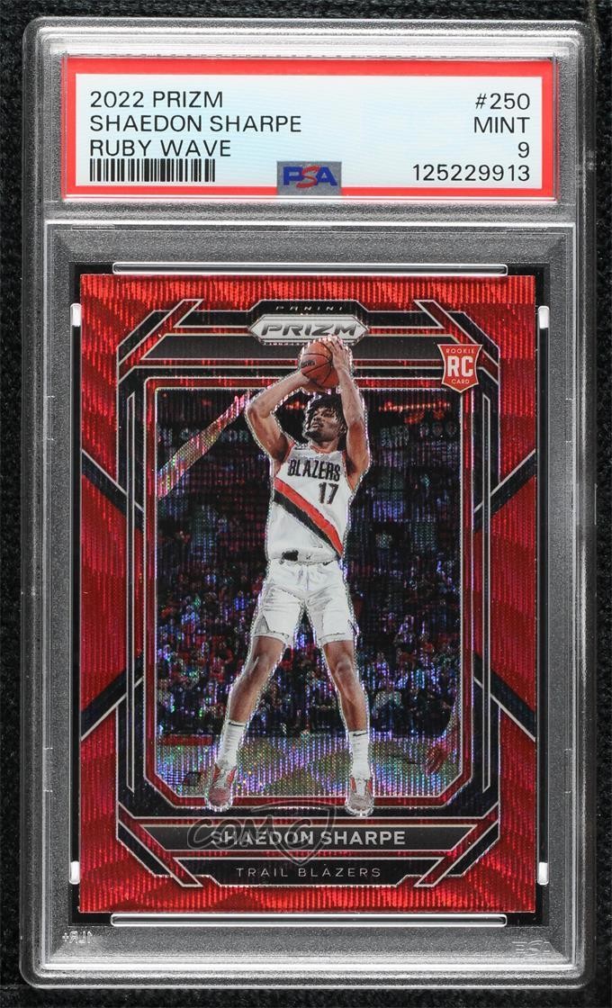 2022-23 Panini Prizm Ruby Wave Prizm Shaedon Sharpe #250 PSA 9 MINT 11es