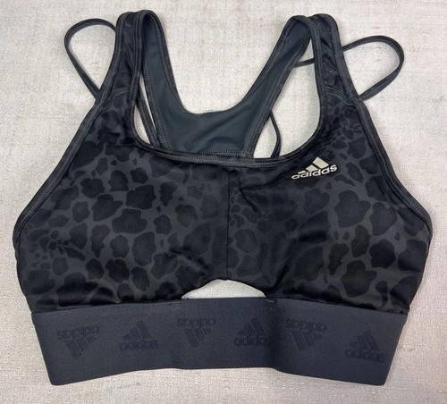 Women's Adidas Hyperglam Light Support Bra Medium? Black Gray Cheetah Print - Picture 3 of 7