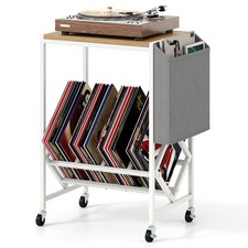 COSTWAY Rolling Record Player Stand Turntable Stand with Vinyl Storage-Natural