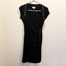 Carmen Marc Valvo Dress Large Black Studded Faux Wrap Bodycon Party Cocktail