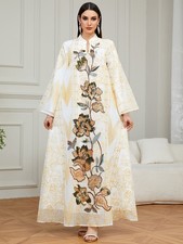 Ladies Muslim Dubai Kaftan Abaya Long Maxi Dress Turkey Embroidery Beaded Modest