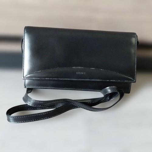 LOEWE Black Leather Clutch Bag Shoulder Bag Authentic Unused