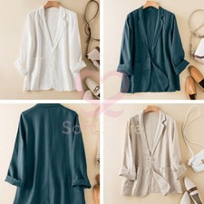 New Women's Casual Two Button Coat Cotton Linen Blazer Business Thin Suit Jacket