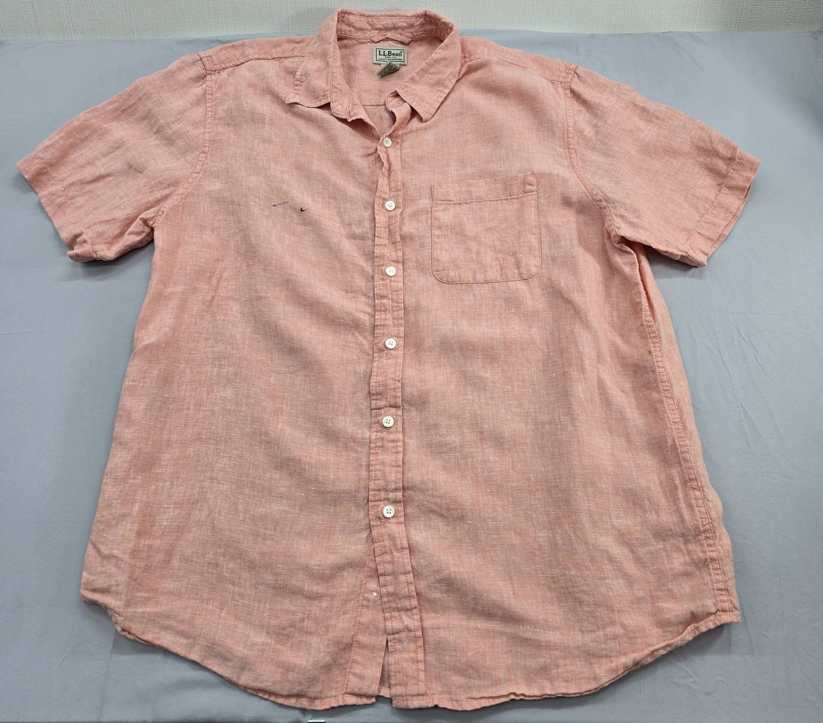 L.L.Bean Men's Peach Linen Short Sleeve Button-Down Shirt Size L
Opens in a new window or tab