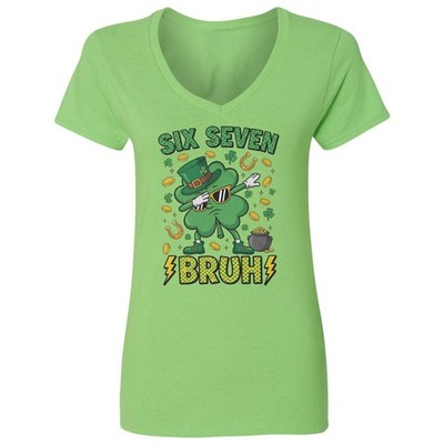 Six Seven 67 Bruh - Dabbing Clover St. Patrick's Day Ladies' V-Neck Tshirt