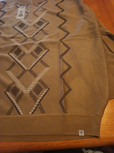 Suéter Pullover Tejido con Cremallera 1/4 XXL Vintage Stacy Adams Para Hombre Nuevo con Etiquetas Beige/Marrón - Imagen 2 de 5