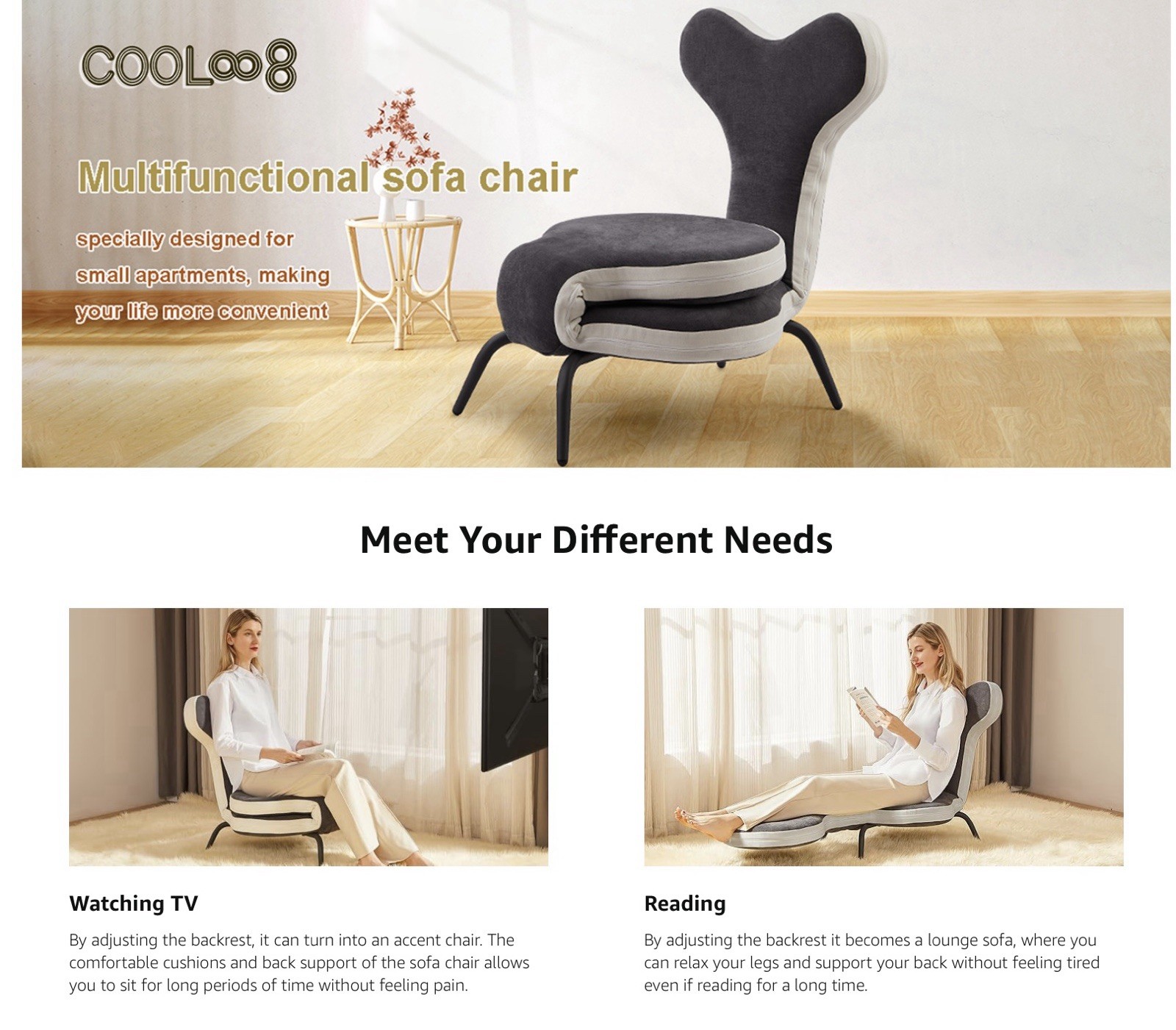 ,4-in-1 Convertible Chair Bed,folding Single Recliner