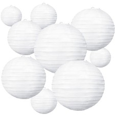 BEISHIDA 10Pcs White Paper Lanterns Decorative 4 6 8 10 12 Inch, Whtie