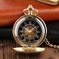Luxury Gold Mechanical Hand Winding Pocket Watch Shield Snake Pattern Pendant