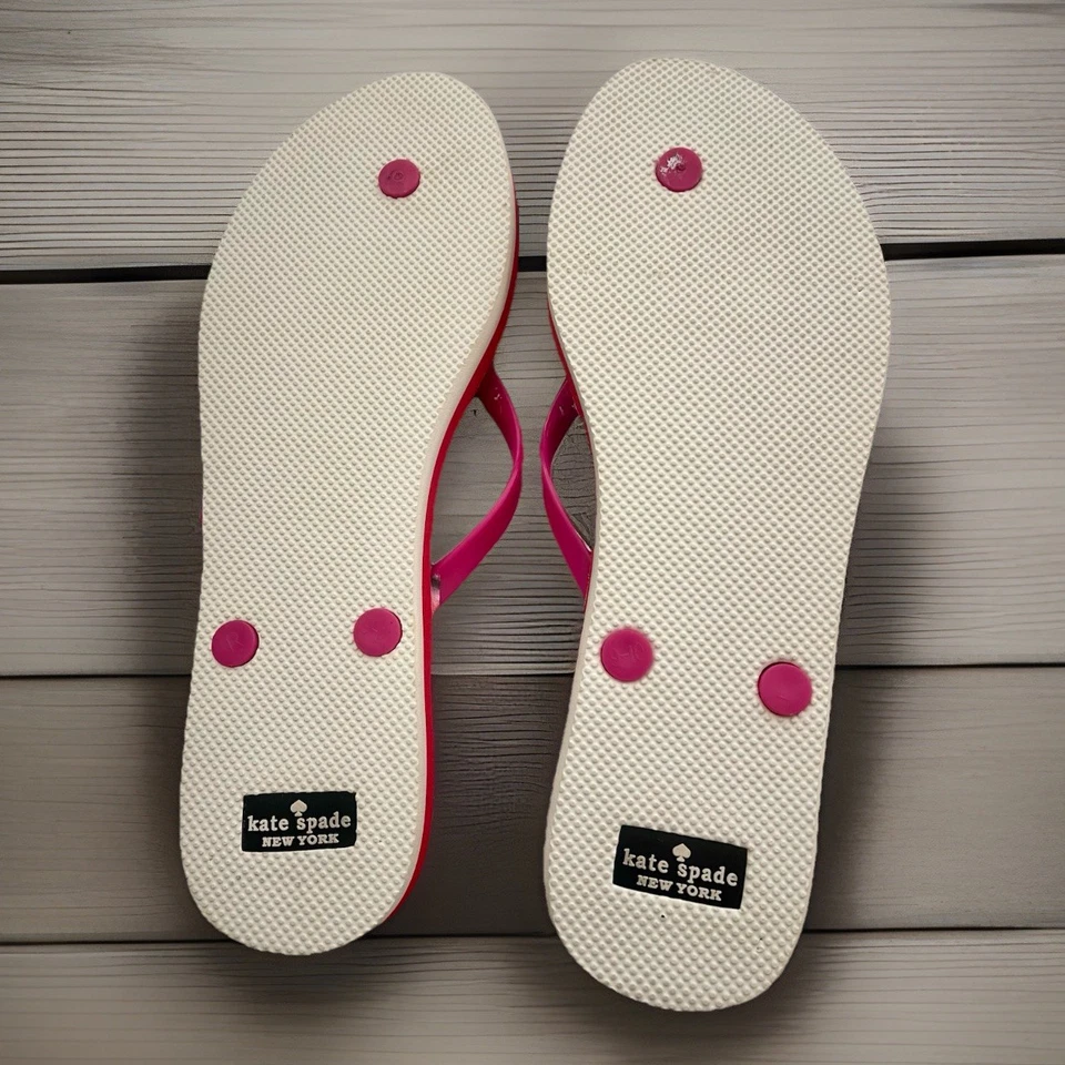 KATE SPADE Nova Pink Stripe Flip Flops w/Bow & Charm Embellishments | 11 US NWOB - Image 3 of 4