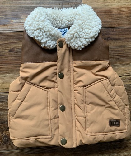 Little Lad Boys Puffer Vest Brown Western With Sherpa Collar Size 6/9 Months - Picture 4 of 4