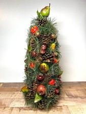 Holiday Centerpiece Pinecone Tree With Faux Fruit  Greenery Accents Glitter 17