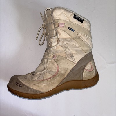 Salomon Women's Waterproof Mid Winter Snow Boots Ivory Pink Contagrip 8 Hiking