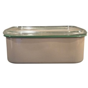 Vintage Beco Ware Enamel Refrigerator Bin Green Trim Dish Clear Glass Farmhouse