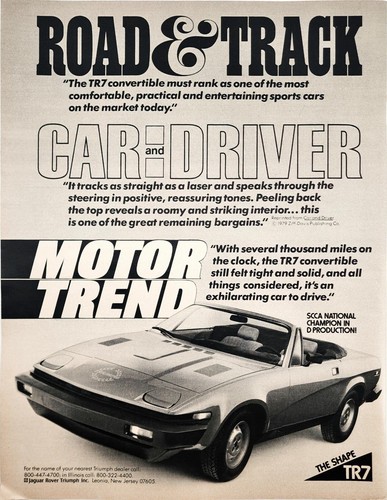 1980 Triumph TR7 Convertible Car Automobile Print Ad - Car & Driver Road & Track