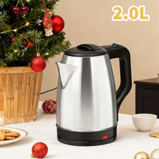 Cordless Electric Kettle 2L 1500W Stainless Steel Jug Overheat Protection 360°
