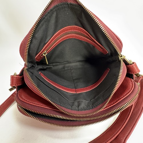 Minooy The Bali Three-Layer Red Leather Crossbody Shoulder Bag Purse - Picture 10 of 14