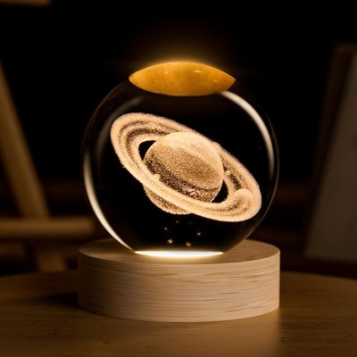 3D Saturn Crystal Ball, 2.4 inch Universe Decorative Quartz Glass Sphere, Space