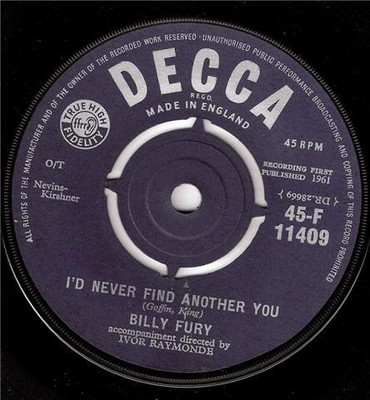 Billy Fury - I'd Never Find Another You / Sleepless Nights (7'', Single)