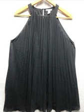 H&M Mini Dress XL Black Pleated Lined Sleeveless Keyhole Back Perfume Smell