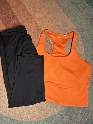 DSG Orange Racerbk Tank Top + Baleaf Black High Waisted Leggings Set Women Sz L