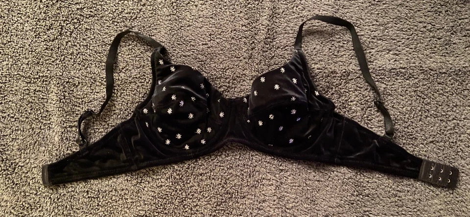 Black Velvet like Clubbing bra 34B Silver Star Padded - Image 1 of 1