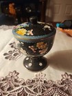 CLOISONNE BLACK ENAMEL FLORAL COMPOTE CANISTER JAR BOWL BOX — photo 2