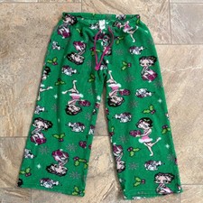 Betty Boop Fleece Pajama Pants Holiday Sleepwear Loungewear Green Medium