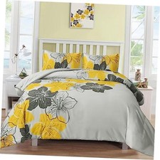 Floral Duvet Cover Set Queen Yellow Floral Queen 90"x 90" Yellow Flower