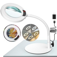 Krstlv 10X Magnifying Glass with Light and Stand, 5 Color Modes Stepless Dimm...