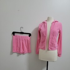 Juicy Couture Women's Pink Velour Party Set Hoodie and Shorts, 2-Piece, Size S