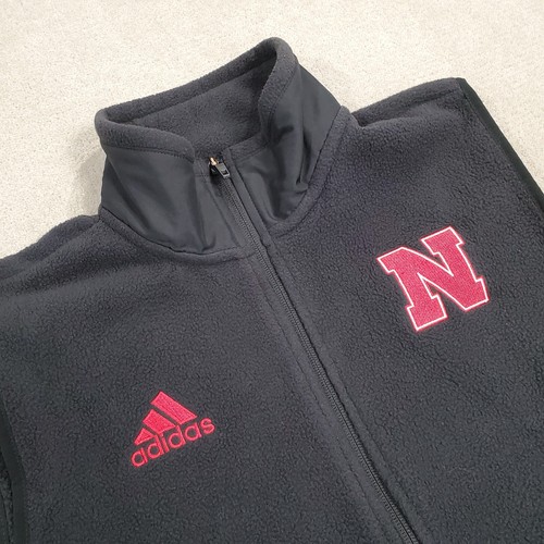 Nebraska Huskers Vest Mens Small Black Adidas Fleece Full Zip Sweater Jacket - Picture 2 of 7