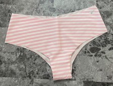 NWOT VICTORIA'S SECRET PINK WHITE STRIPE SILVER DOG NO SHOW CHEEKSTER PANTIES