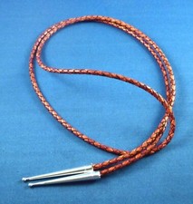 NEW 42.5" Genuine leather RED BROWN 4mm BOLO cord Sterling bead TIPS bola tie
