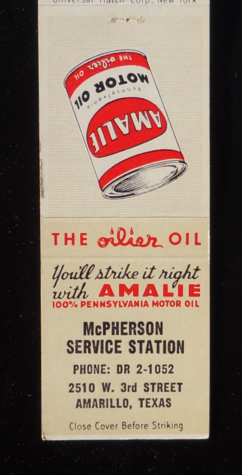 1950s GAS McPherson Service Station Amalie Motor Oil The Oilier Oil