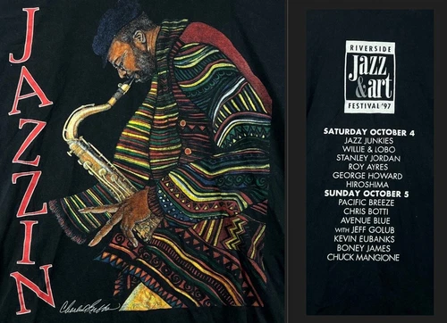 90s JAZZIN Charles Bibbs Music Festival T Shirt XL B 1990s vintage concert t-shirt, vintage, size XL, single stitch, B+ condition